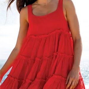 Left On Friday Half Day Ruffle Tier Linen Dress